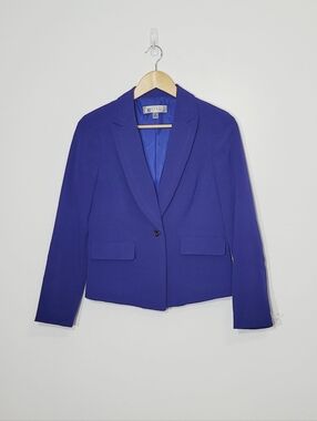 Kasper Royal Blue Womens Blazer Pockets Detailed Collar Size 6 Petite